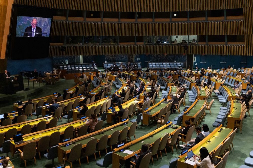 A general view shows a United Nations General Assembly meeting.