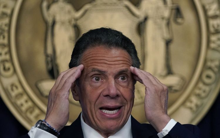 Then-New York Governor Andrew Cuomo holds a news conference in New York on May 3, 2021.