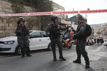 Police at the scene of a terror attack in City of David, Jerusalem, on January 28, 2023.