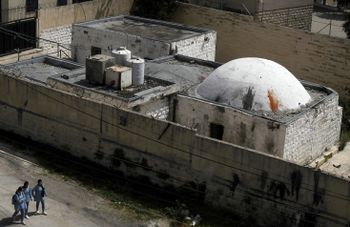 View of the compound of Joseph's Tomb after being vandalized, in the West Bank city of Nablus, on April 10, 2022.