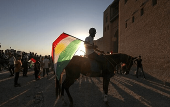 Les Kurdes irakiens commémorent le cinquième anniversaire du référendum sur l'indépendance de la région du Kurdistan à Erbil, le 25 septembre 2022.