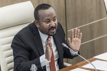 Ethiopian Prime Minister Abiy Ahmed addresses a parliament session in Addis Ababa, Ethiopia