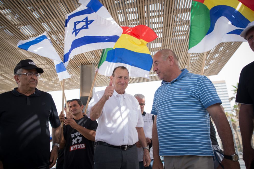 Mayor Ron Huldai (C) in Tel Aviv, Israel.