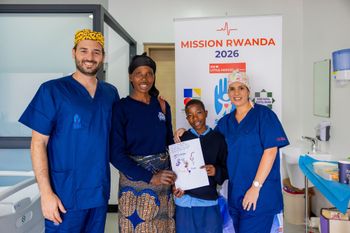 Save a Child's Heart medical staff with Rwandan patient Rehem and her mother.