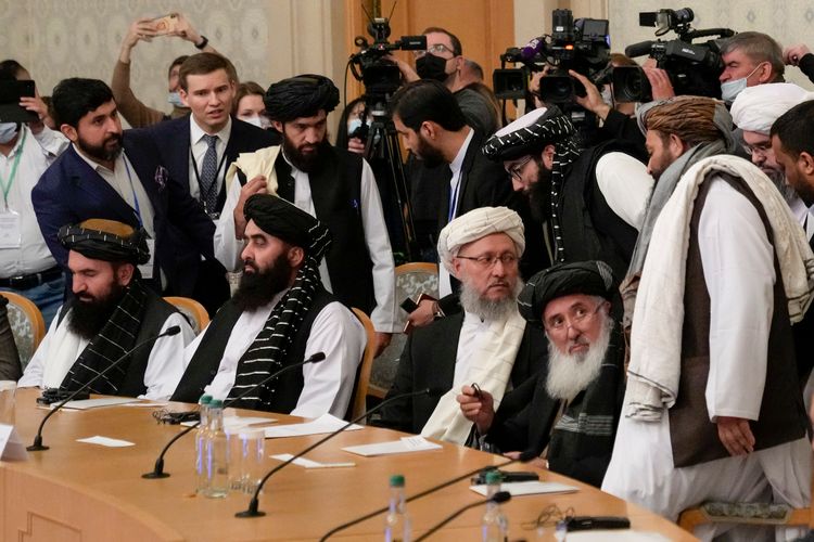 Délégation du mouvement des talibans afghans à Moscou, en Russie, le 20 octobre 2021