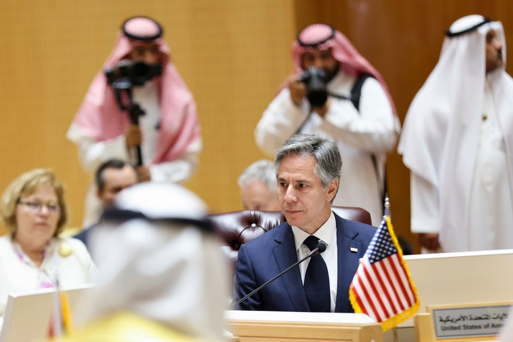 U.S. Secretary of State Antony Blinken (C) meets with Gulf foreign ministers in Riyadh, Saudi Arabia.