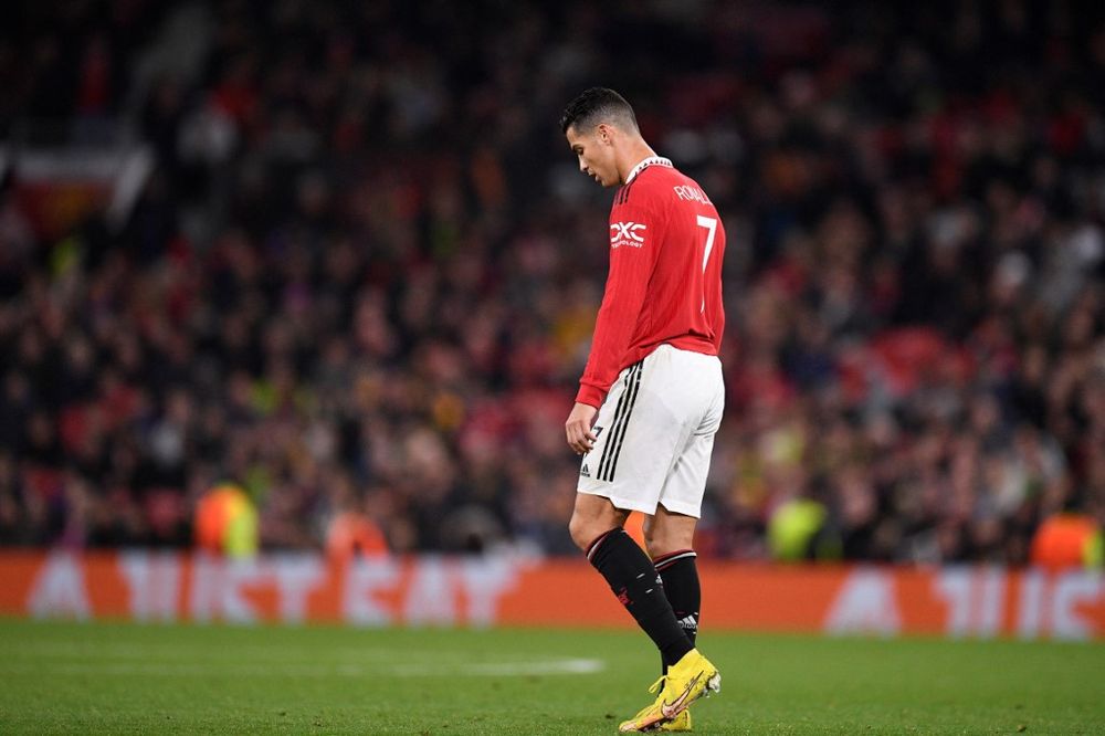 Manchester United's Portuguese striker Cristiano Ronaldo reacts during the UEFA Europa League Group E football match between Manchester United and Omonoia Nicosia at Old Trafford stadium in Manchester, northwest England.