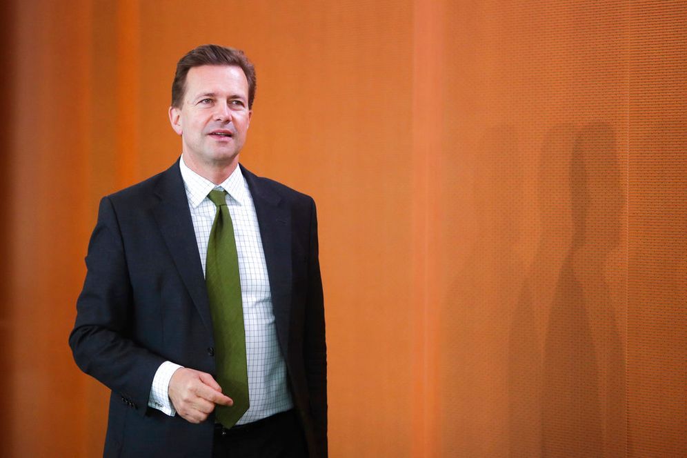 Germany's Ambassador to Israel, Steffen Seibert, at a cabinet meeting in Berlin.