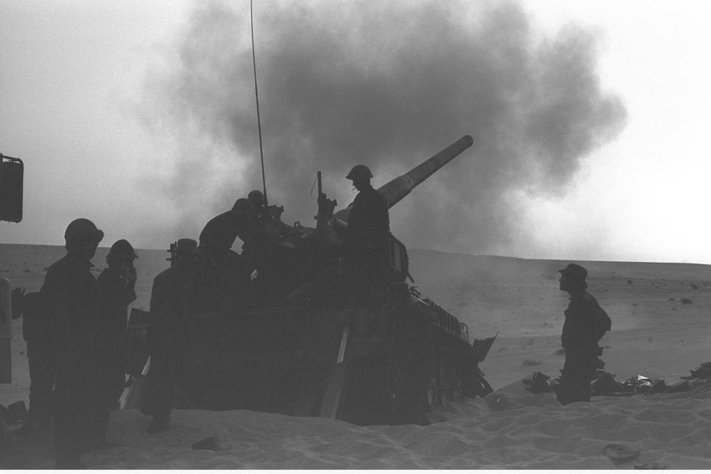 A scene from the battle at the Chinese farm, during the Yom Kippur War.