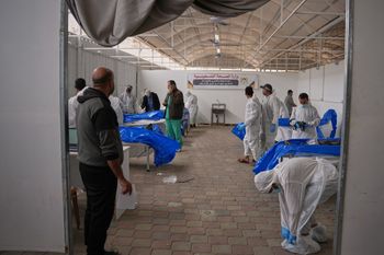 Nasser Hospital in Khan Younis, Gaza Strip, Friday, Nov. 14, 2025. 