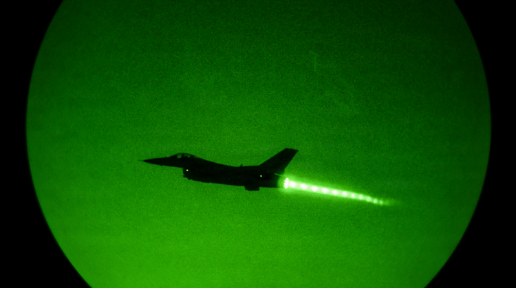 A U.S. Air Force F-16 Fighting Falcon aircraft takes off from a base in the U.S. Central Command area of responsibility June 23, 2026. 