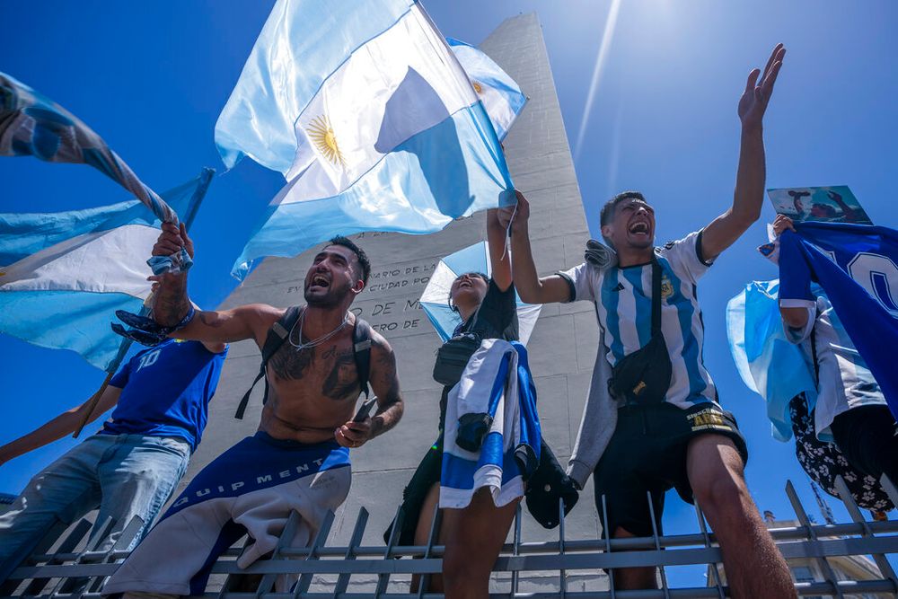 Argentinan soccer fans celebrate in Buenos Aires, Argentina, on December 18, 2022.