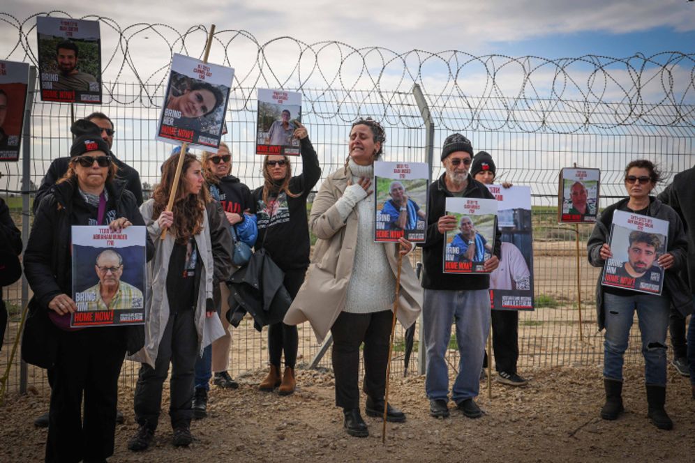 Families of Israelis held hostage by Hamas terrorists in Gaza protest for their release near the border.