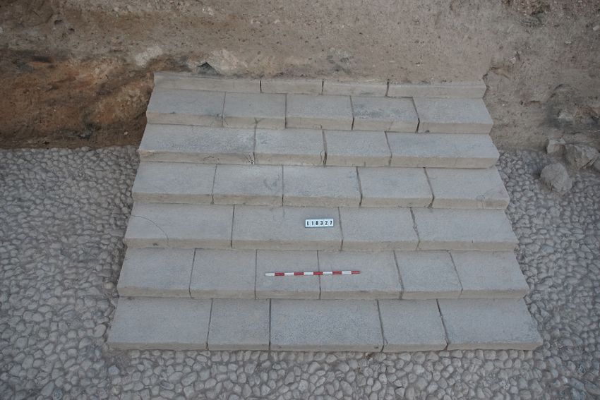 A view of the seven 3,500 years-old basalt stairs discovered at the Tel Hazor excavation site in 2019 by Hebrew University Prof. Amnon Ben-Tur and Dr. Shlomit Bechar.