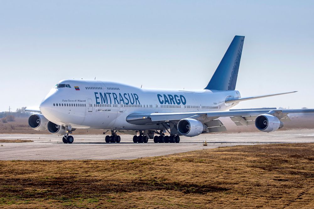 A Venezuelan-owned Boeing 747, operated by Venezuela's state-owned Emtrasur cargo line, taxis on the runway after landing in Cordoba, Argentina, June 6, 2022.