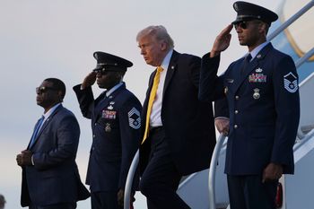 President Donald Trump arrives on Air Force One at Miami International Airport, in Miami, Saturday May 2, 2026
