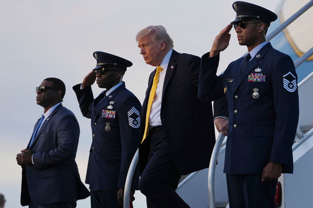 President Donald Trump arrives on Air Force One at Miami International Airport, in Miami, Saturday May 2, 2026
