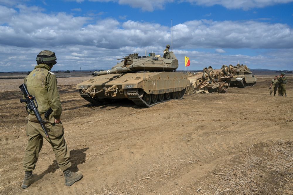 Israeli soldiers from the Armored Corps take part in a military exercise with drones in the Golan Heights, October 18, 2021.