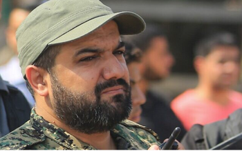 Sur cette photo prise le 21 octobre 2016, le chef terroriste du Jihad islamique palestinien, Baha Abu al-Ata, assiste à un rassemblement dans la ville de Gaza.