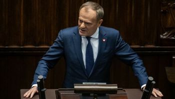 Donald Tusk is seen speaking after he was nominated to be new prime minister in the Polish Parliament, Warsaw on December 11, 2023.