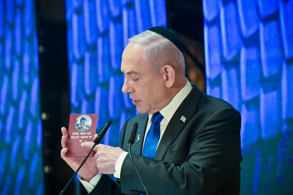 Le Premier ministre israélien Benjamin Netanyahou lors de la cérémonie de Yom Hazikaron au mont Herzl à Jérusalem, le 13 mai 2024