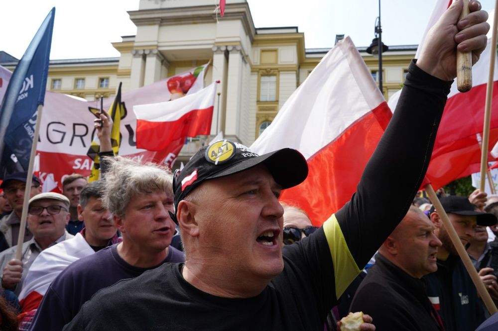 Far-right demonstrators protest against a Holocaust restitution bill, in Warsaw, Poland, on May 11, 2019.