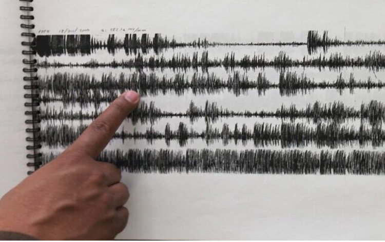 Image d'illustration : Un chercheur montre les relevés des capteurs d'un sismographe lors d'un tremblement de terre au Mexique, le 23 juillet 2013.