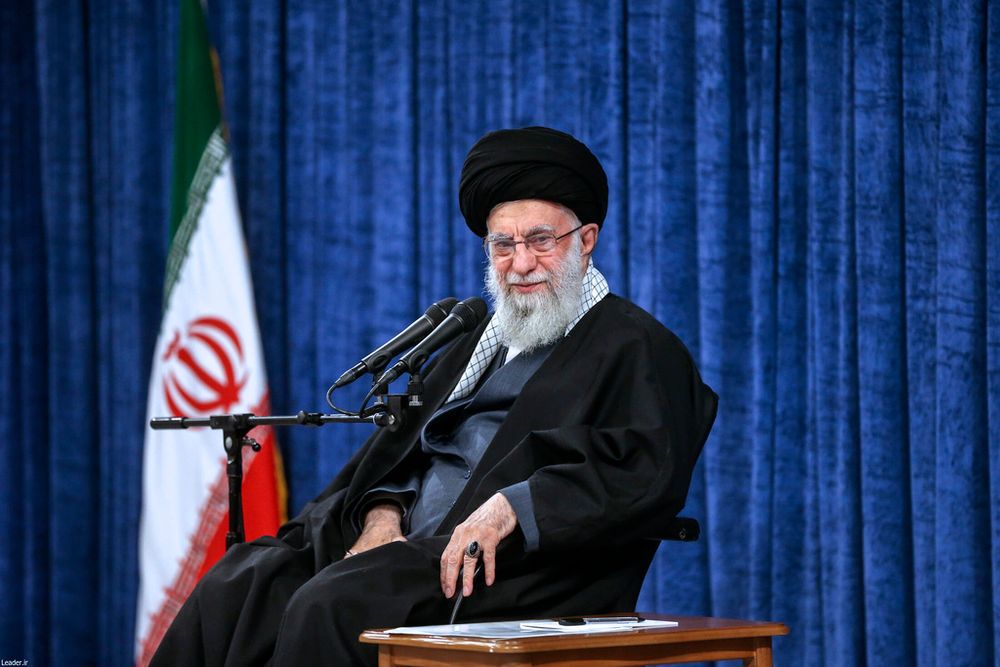 Supreme Leader Ayatollah Ali Khamenei attends a meeting with officials in Tehran, Iran, Wednesday, April 3, 2024.