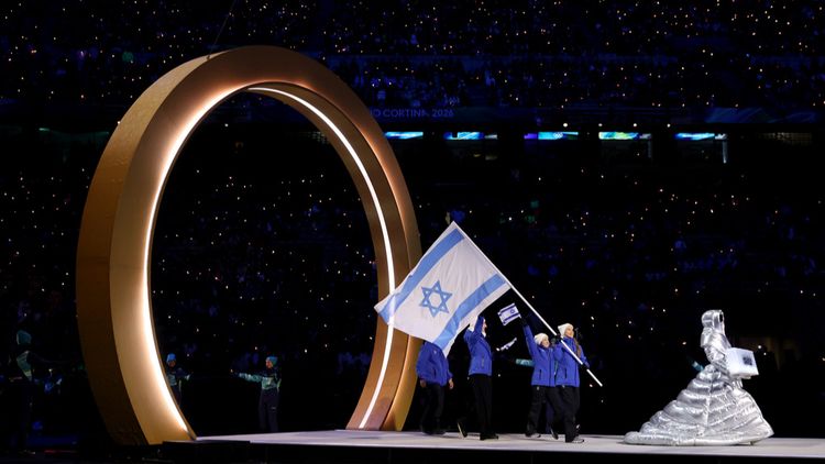 أعضاء الوفد الإسرائيلي في حفل افتتاح دورة الألعاب الأولمبية الشتوية في ميلانو، 06.02.26