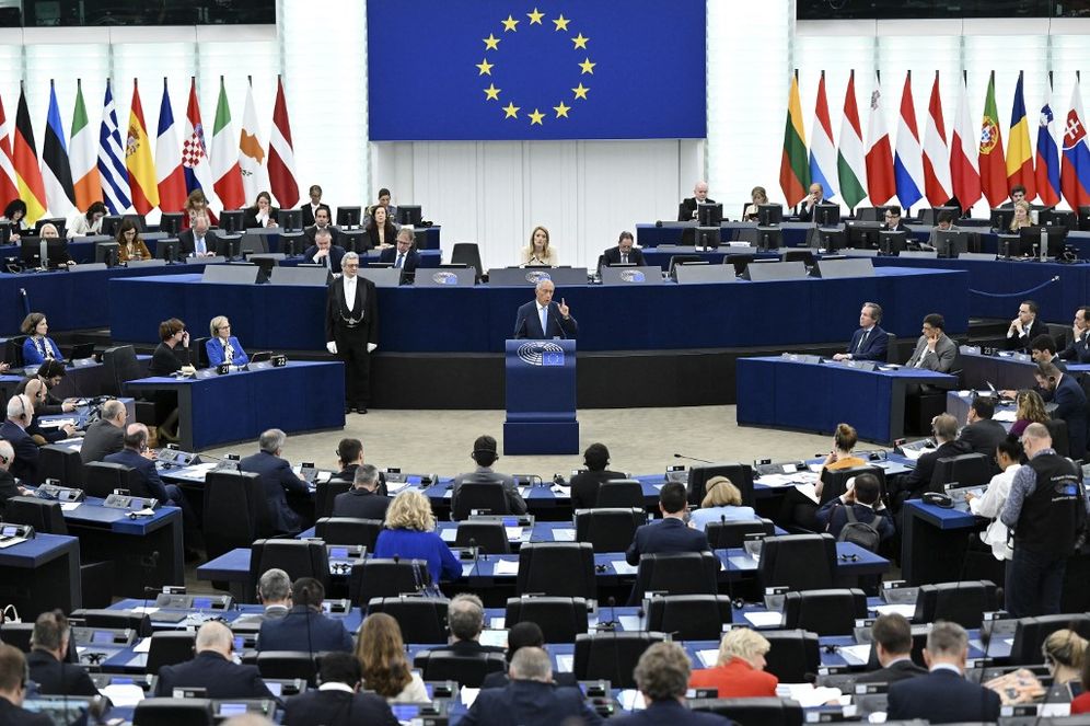 MEPs sitting at a speech during a plenary session at the European Parliament in Strasbourg, France.