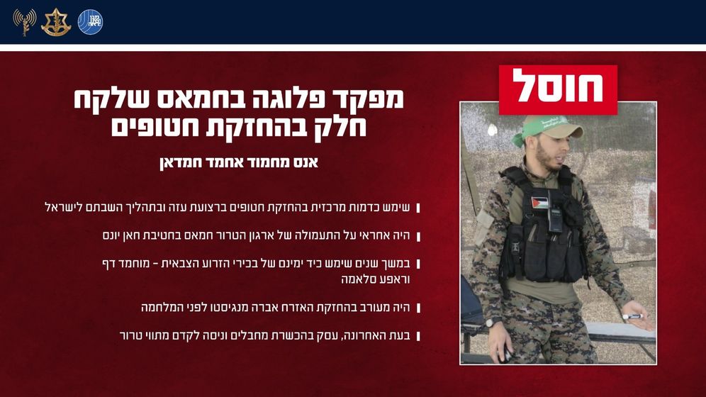 IDF Spokesperson Tsahal élimine Anas Mahmoud Ahmad Hamdan, acteur central de la détention d'otages à Gaza