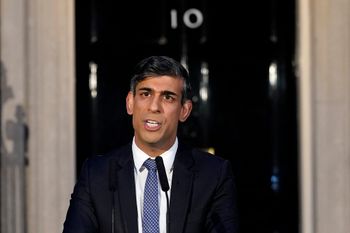 Britain's Prime Minister Rishi Sunak addresses the media at Downing Street in London, Friday, March 1, 2024.