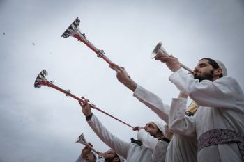 Jewish priests preform a Passover Sacrifice 'practice' ceremony at the Old City of Jerusalem, on April 15, 2019.