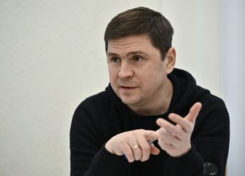 Adviser to the President of Ukraine Volodymyr Zelensky, Mykhailo Podolyak, speaking during an interview with AFP in Kyiv, Ukraine.