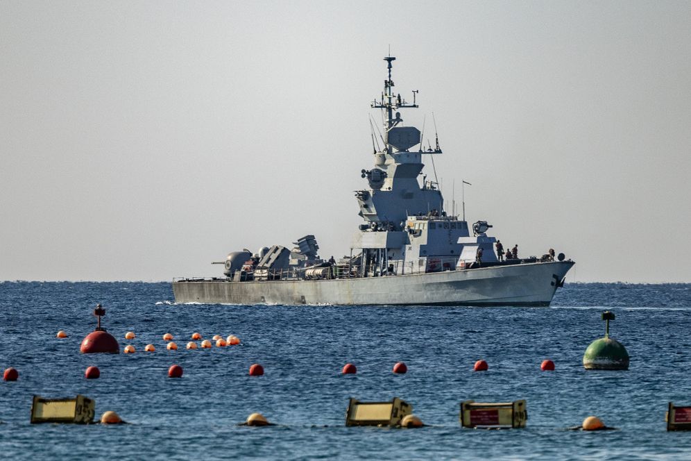 Photo by Chaim Goldberg/Flash90 An Israeli Sa'ar 6-class corvette war ship with an Iron Dome Missile Battery patrol off the shore of the southern Israeli city of Eilat, on February 11, 2025.