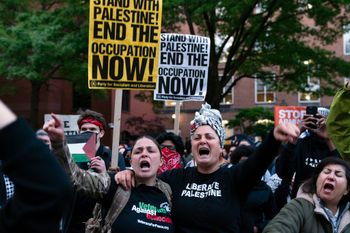 George Washington University students rally on campus during a pro-Palestinian protest over the Israel-Hamas war on April 25, 2024, in Washington.