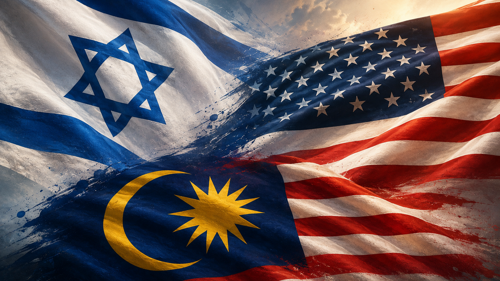 AI Illustration - Drapeaux d'Israël, des États-Unis et de la Malaisie