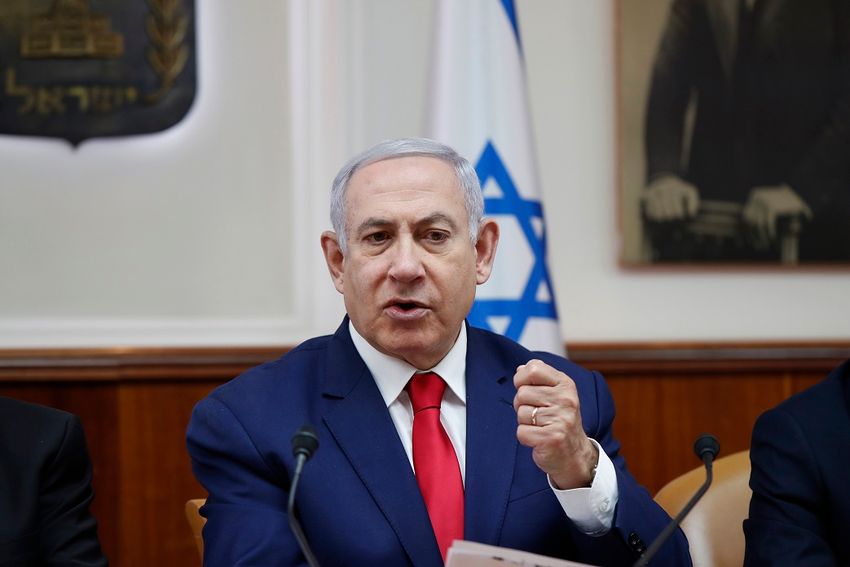Israeli Prime Minister Benjamin Netanyahu chairs the weekly cabinet meeting in Jerusalem, Sunday, April 14, 2019.