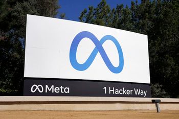 Facebook's Meta logo sign is seen at the company headquarters in Menlo Park, California, United States, on Oct. 28, 2021.