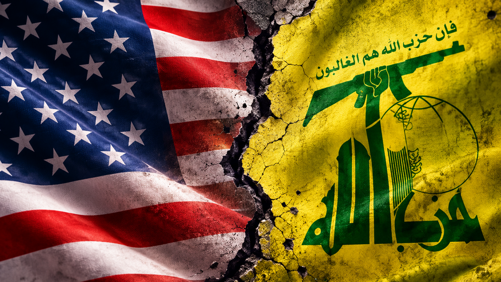 Illustration - Drapeaux des États-Unis et du Hezbollah
