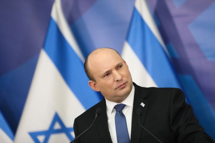 Israeli prime minister Naftali Bennett holds a press conference about Covid, at HaKirya base in Tel Aviv, Israel, January 11, 2022.