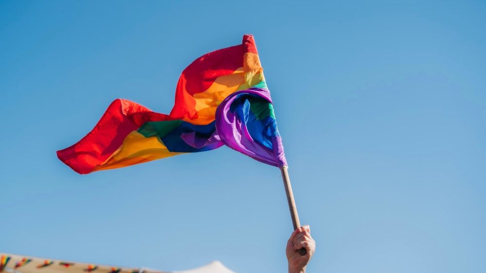 FILE - A parade-goer holds up a rainbow flag, a symbol of solidarity for LGBTQ+, during the Pride parade in Tel Aviv, Israel, on June 10, 2022.