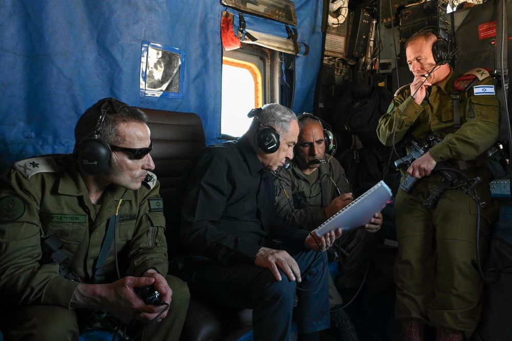 Israeli Prime Minister Benjamin Netanyahu on an aerial tour of the Gaza Strip