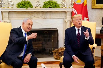 President Donald Trump meets with Israeli Prime Minister Benjamin Netanyahu in the Oval Office, Tuesday, Sept. 15, 2020, at the White House in Washington