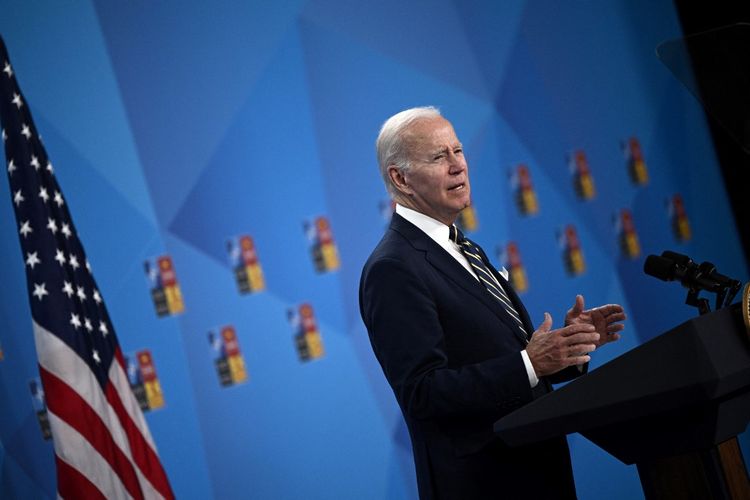 US President Joe Biden addresses media representatives during a press conference at the NATO summit at the Ifema congress center in Madrid, on June 30, 2022.