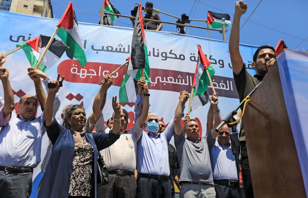 Le responsable du Hamas Yahya Sinouar lors d'un rassemblement contre le projet israélien d'annexion, à Gaza, le 1er juillet 2020