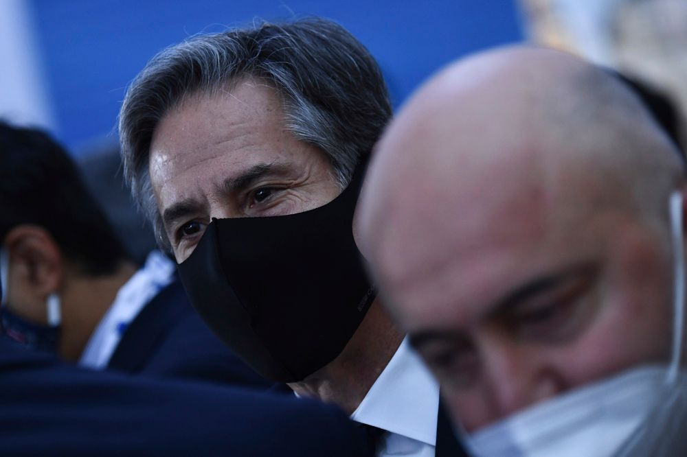 US Secretary of State Antony Blinken looks on ahead of the opening session of the G20 summit at the La Nuvola conference center, in Rome, October 30, 2021.
