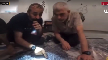 An undated screenshot showing Yahya Sinwar drawing up military plans 