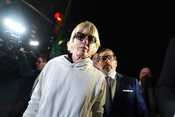 Selma Blair leaves court on Monday, Oct. 12, 2026, in New York after her arraignment on charges of injuring two flight attendants during a cross-country flight. 