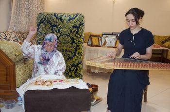 Moroccan artist Khadija Boukrine and her granddaughter Miriam.